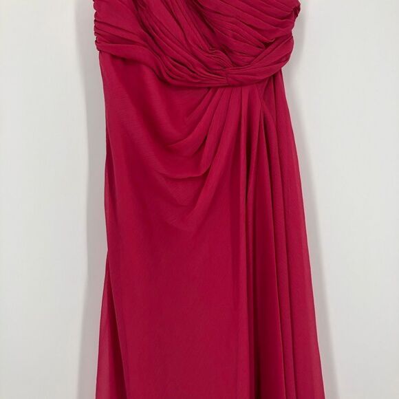 David’s‎ Bridal One Shoulder Dress Womens 8 Pink Chiffon Flowy Summer Bridesmaid - Picture 6 of 11